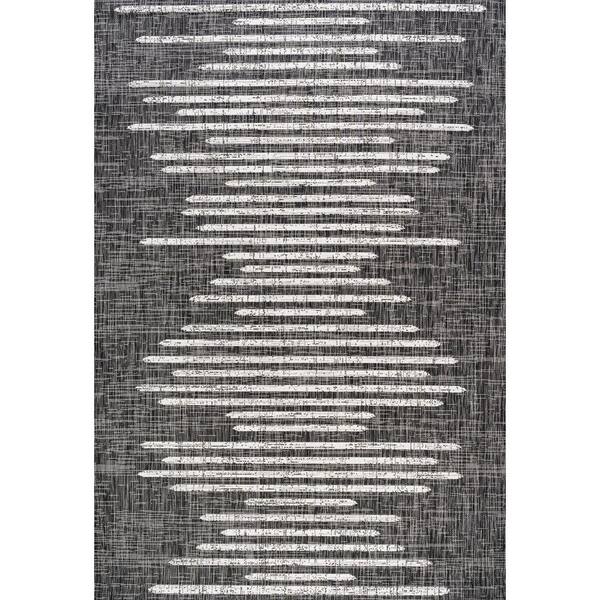 Zolak Berber Stripe Geometric Black/Ivory 8 ft. x 10 ft. Indoor/Outdoor Area Rug