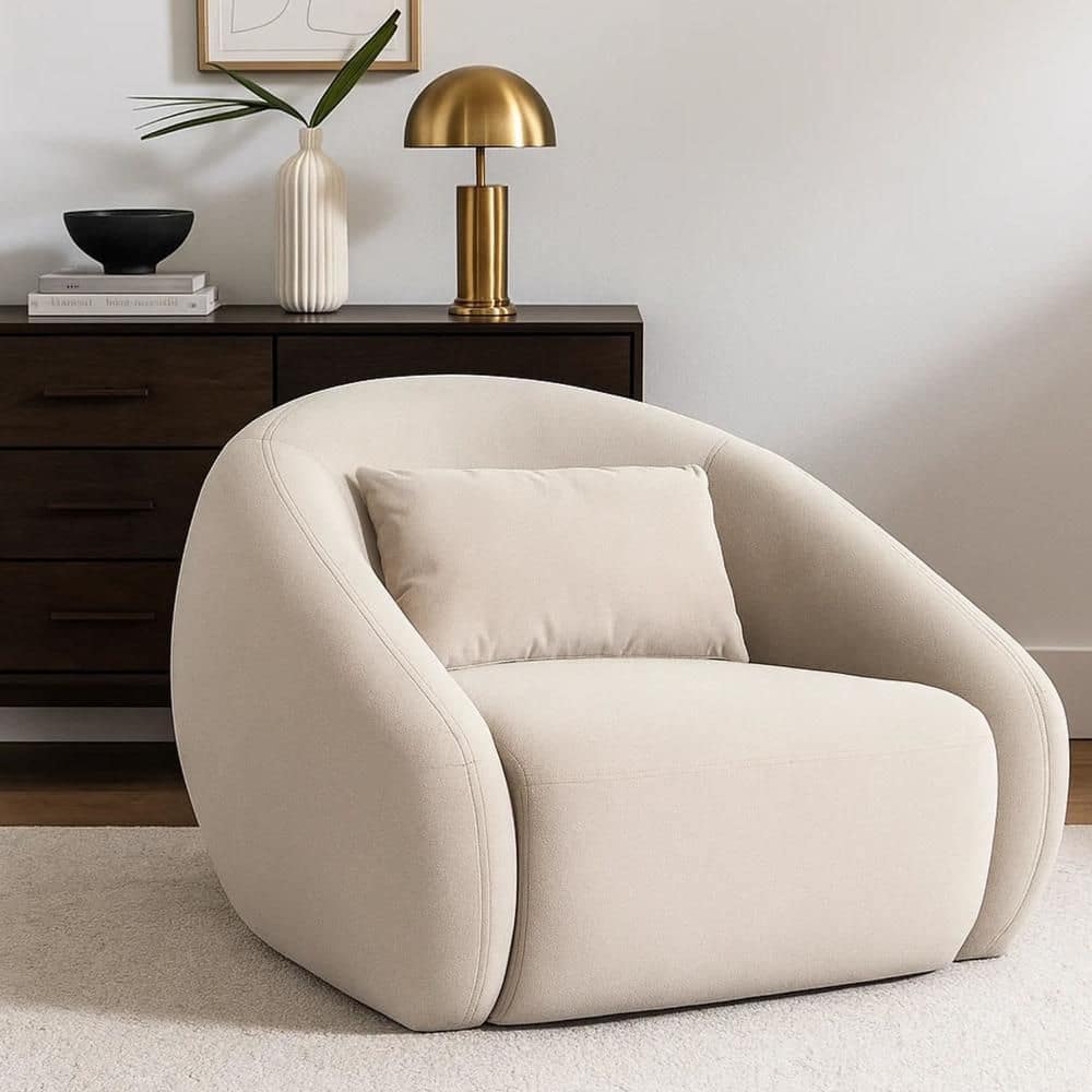 Benjara Lex Fawn Brown Faux Fur Arm Chair with Attached Cushion