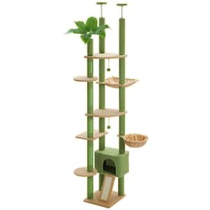 90.5 in. x 100.4 in. Green Tall Cat Tree Floor to Ceiling Cat Tree Tower Adjustable Height with Cat Condo for Large Cats