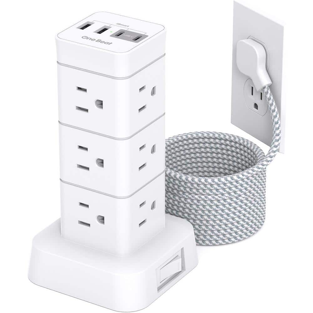 12-Outlet Power Strip Surge Protector with 4 USB (2 USB C) & 10 ft. Flat Pl