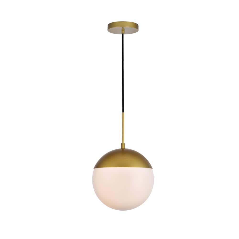 Timeless Home 10 in. 1-Light Brass and Frosted White Pendant Light, Bulbs N