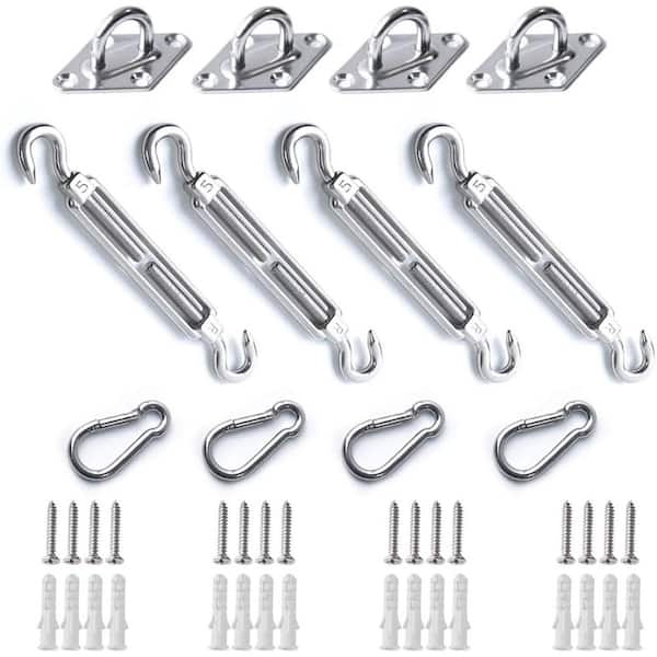 12-Piece Stainless Steel Shade Sail Hardware Kit with Turnbuckles, Carabiners, and Screws for Outdoor Use