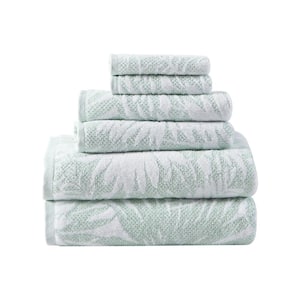 Lago Palm 6-Piece Green Floral Cotton Towel Set