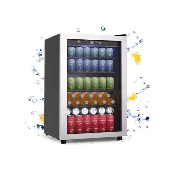 20.3 in Single Zone 145-Cans Freestanding/Built-in Beverage and Wine Cooler in Black, Glass Door, Adjustable Shelves