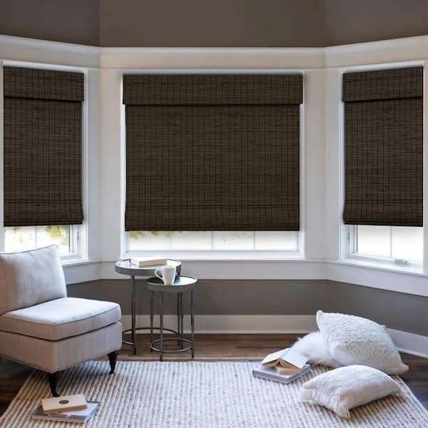 Natural Woven Light Filtering Cordless Bamboo Roman Shades for Windows, 70 in. W x 48 in. L, Onyx