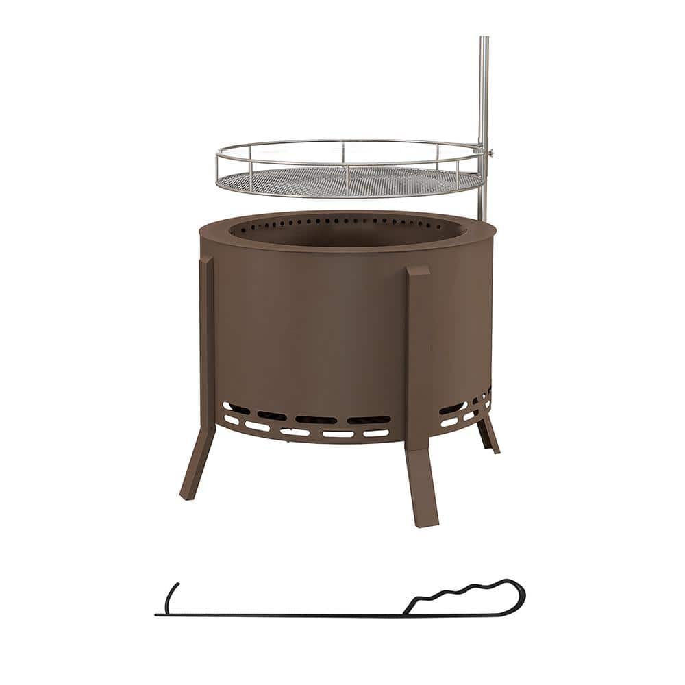 19 in. Portable Smokeless Fire Pit and BBQ Grill with Cooking Grate and