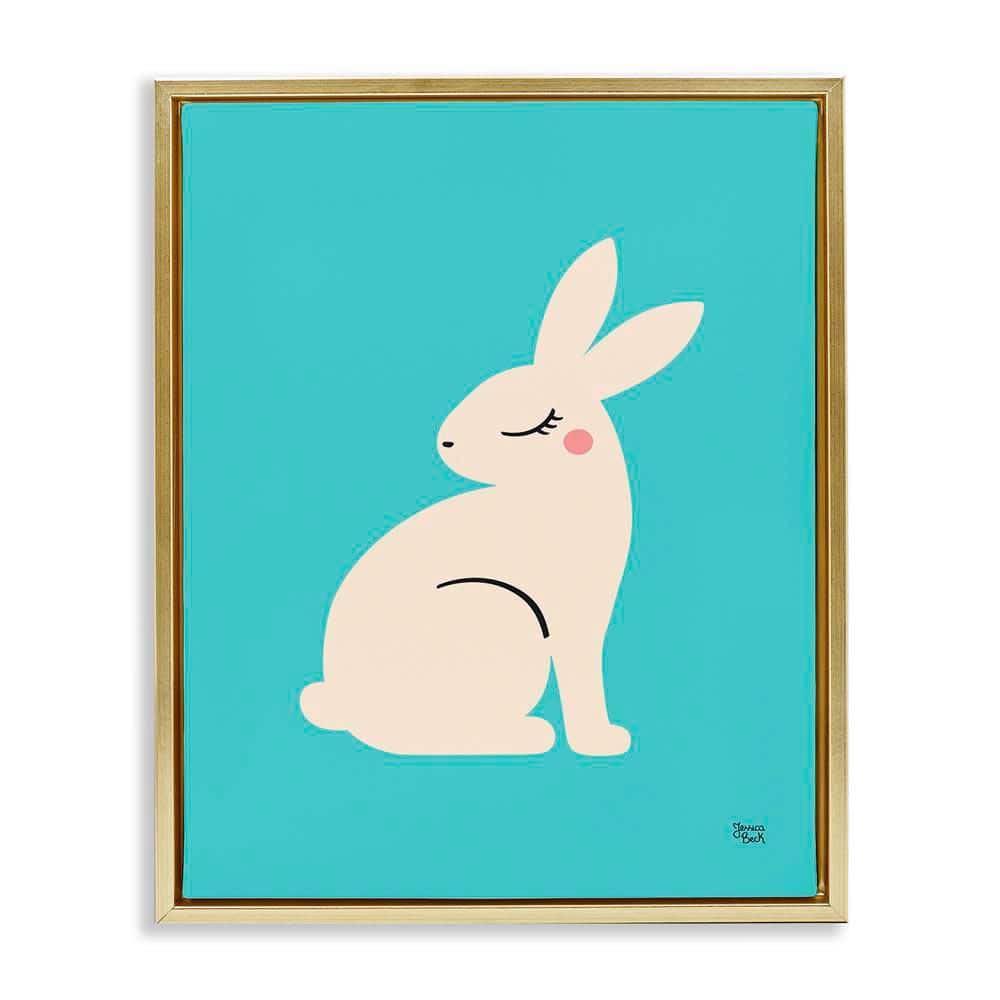 Stupell Industries Blushing Rabbit on Blue by Jessica Beck Gold Floater ...