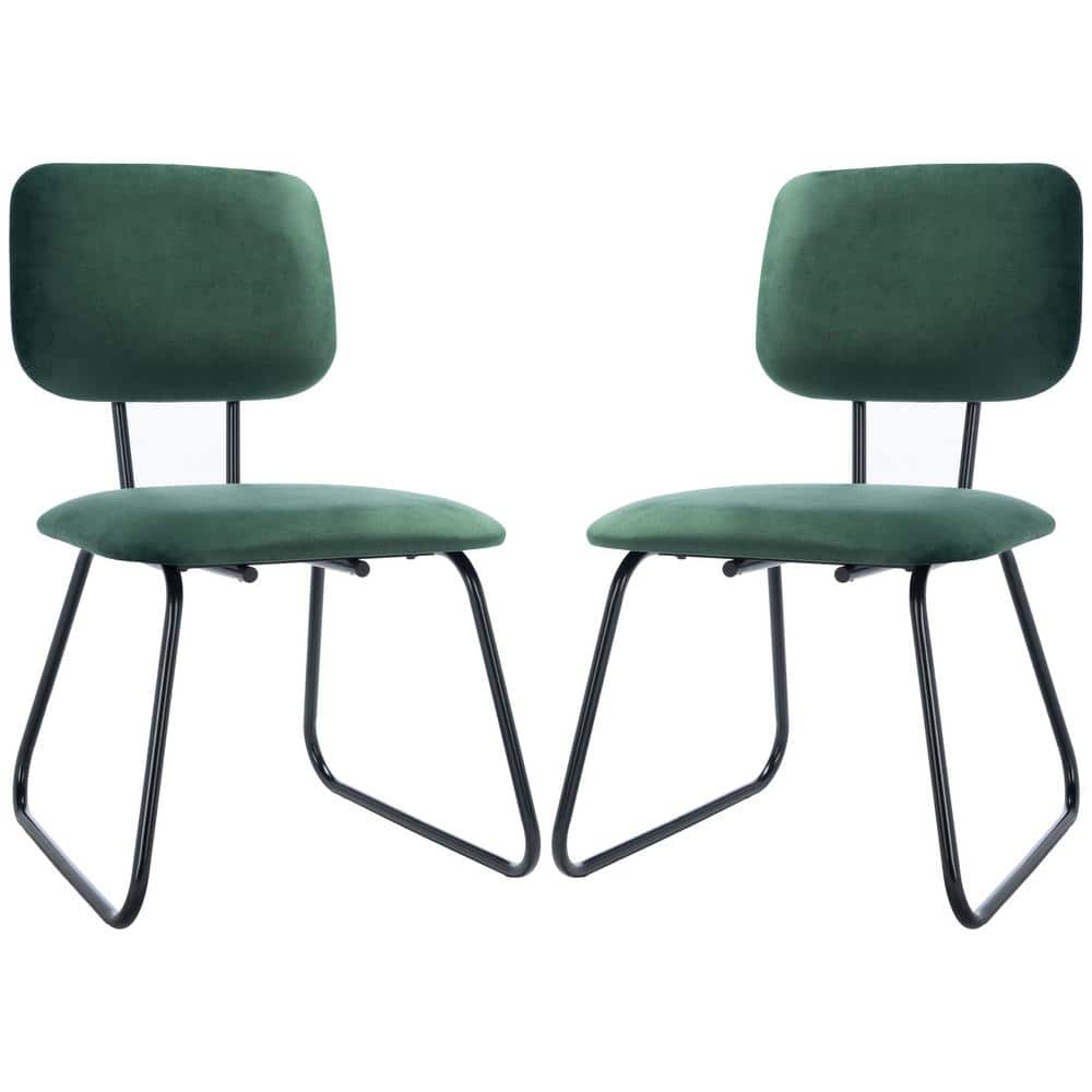 Malachite Green Velvet Parsons Side Chair Set with Matte Black Frame