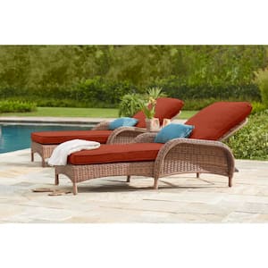 Beacon Park Brown Wicker Outdoor Patio Chaise Lounge with CushionGuard Quarry Red Cushions