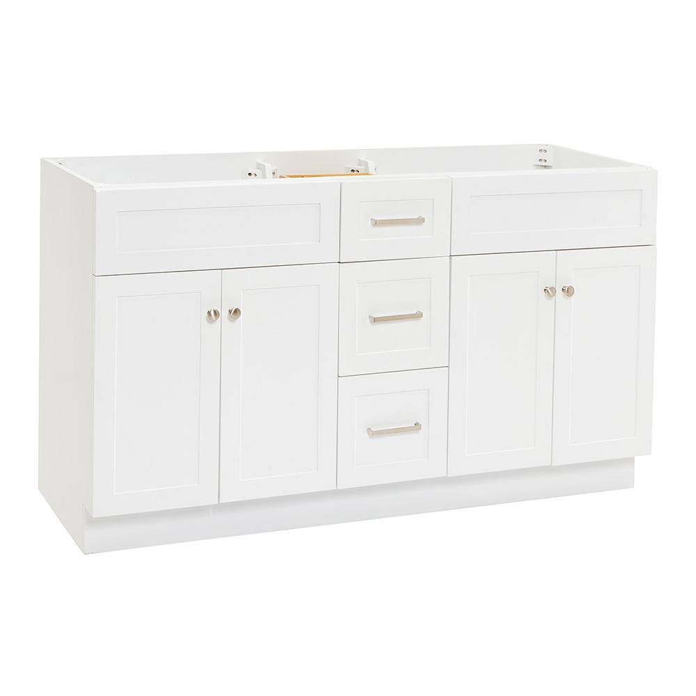 White Double Freestanding Bathroom Vanity Base with Nickel Hardware