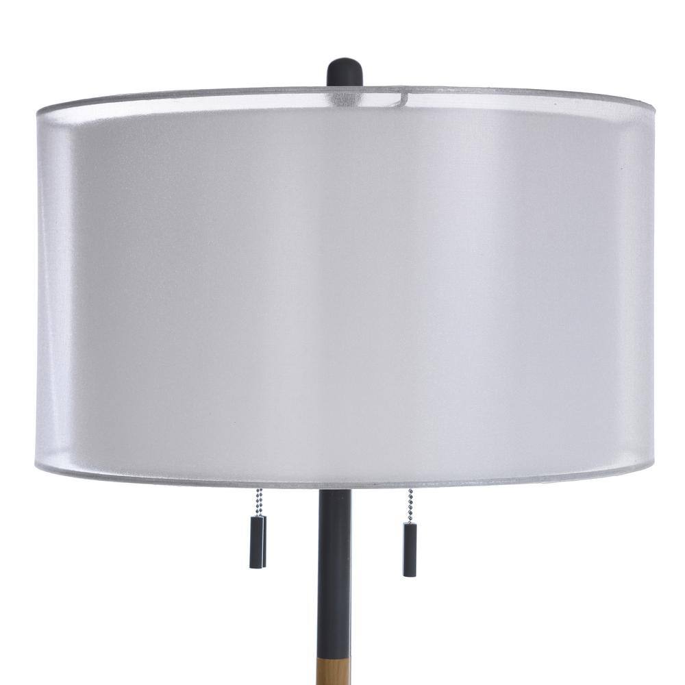 Lari 63" Black and Wood Industrial Floor Lamp with Drum Shade