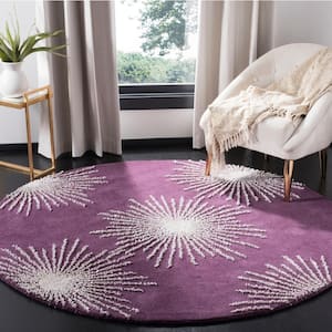 Soho Purple/Ivory 6 ft. x 6 ft. Round Floral Area Rug