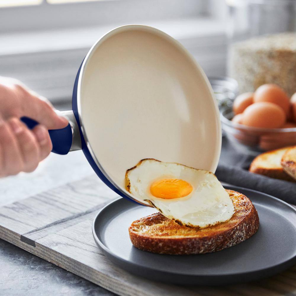 Blue Aluminum Ceramic Nonstick 3-Piece Fry Pan Set