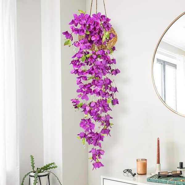 LIVING LUXURY 50 in. Purple Artificial Bougainvillea Flower Stem
