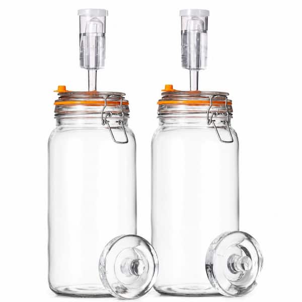 Wide Mouth Glass Fermentation Jars with Airlock and Glass Weight, 2L Set of 2 for Sauerkraut and Kimchi