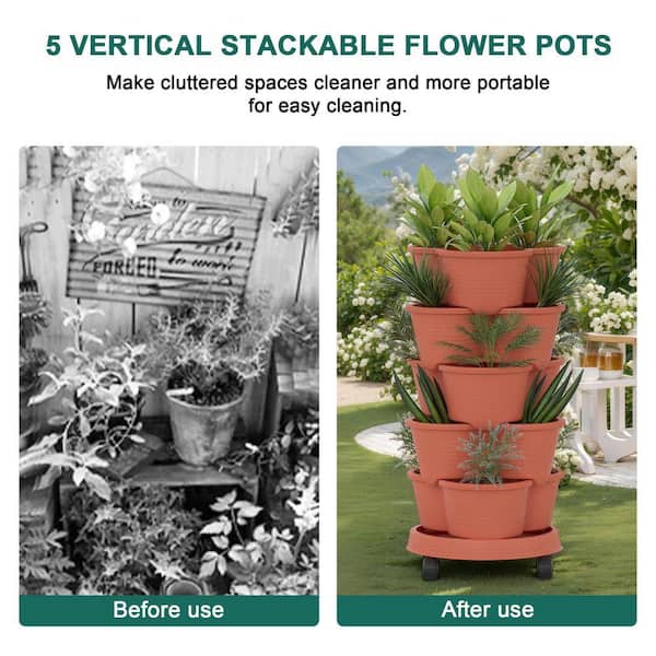 Inner Decor 5-Tier Stackable Vertical Garden Planter with Wheels