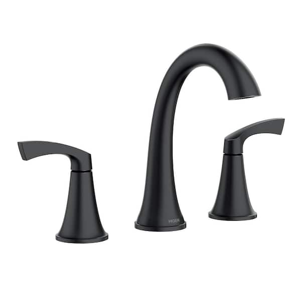 MOEN Korek 8 in. Widespread Double Handle High-Arc Bathroom Faucet with Valve in Matte Black