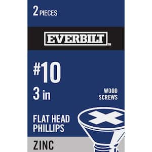#10 x 3 in. Phillips Flat Head Zinc Plated Wood Screw (2-Pack)