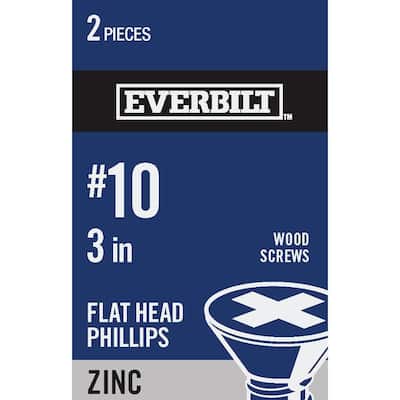 #10 x 3 in. Zinc Plated Phillips Flat Head Wood Screw (2-Pack)