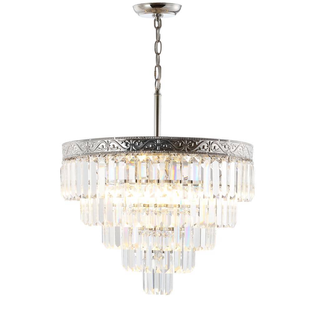 Wyatt 20" Polished Nickel 4-Light Tiered Crystal Chandelier
