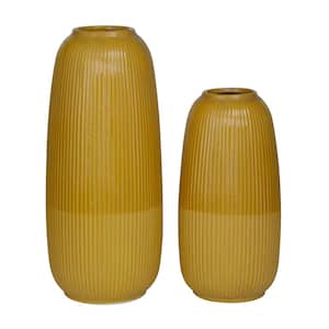 18 in., 14 in. Yellow Ceramic Decorative Vase (Set of 2)