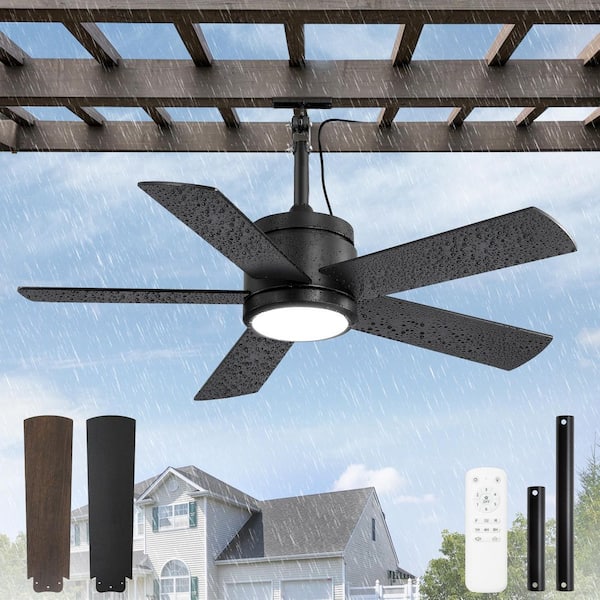 42 in. Outdoor Black Waterproof Ceiling Fan with Lights and Remote Control, 6-Speeds, 3-CCT, Hook-Hung IP65 Ceiling Fans