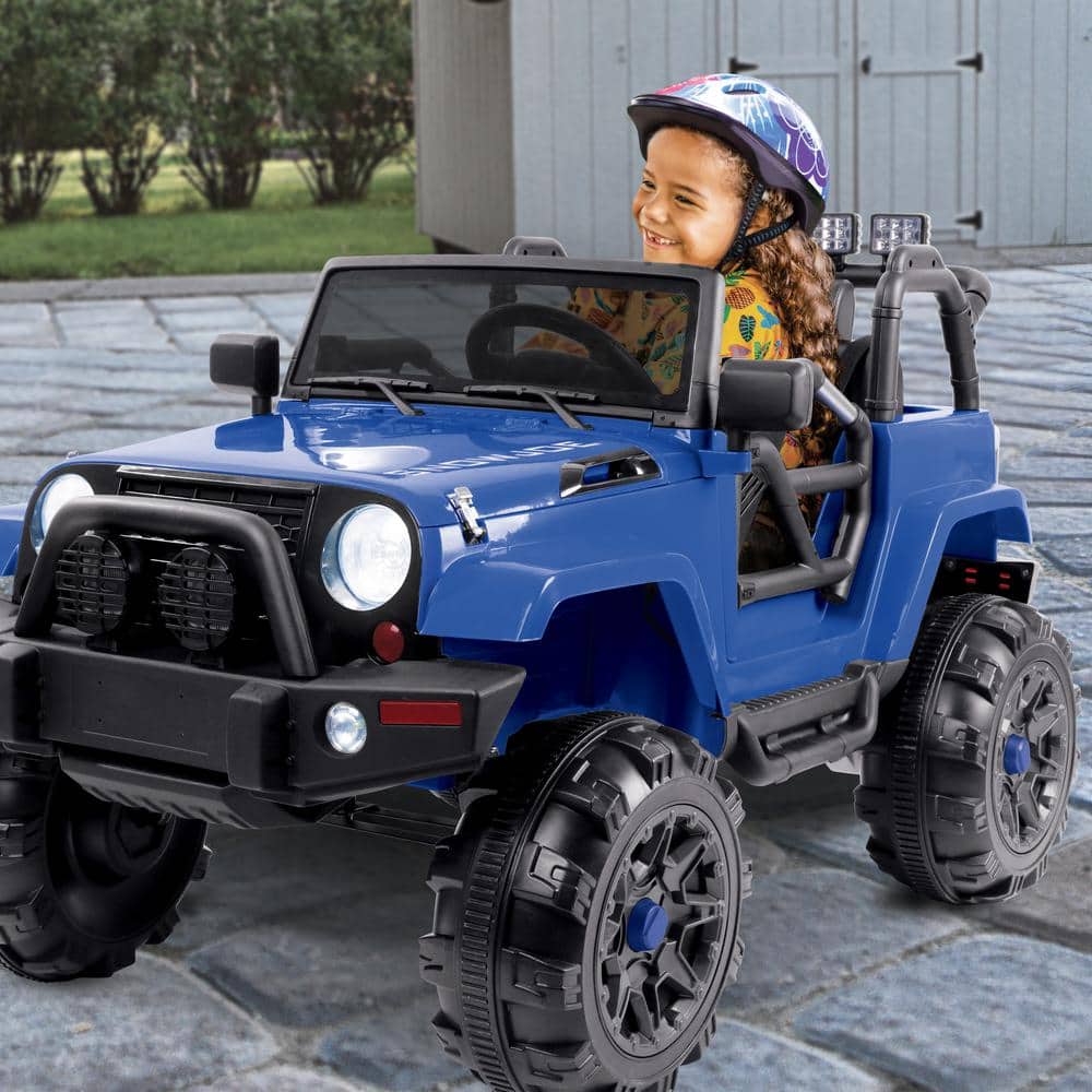 Blue 24-Volt Kids Ride-On SUV with Snow Plow and Remote