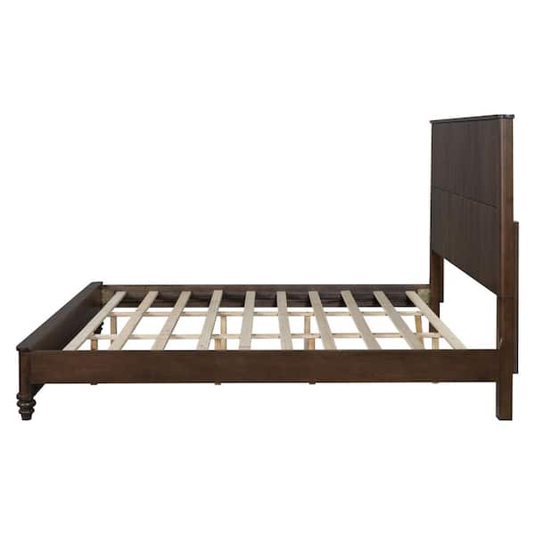 Horizon Brown Walnut Wood Frame King Size Platform Bed with Tall Headboard, Rubberwood