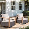 Pocassy Rectangular Framed Armrest Swivel Brown Wicker Outdoor Rocking Chair with CushionGuard Beige Cushions Patio (Set 2-Pack) PJ136-2
