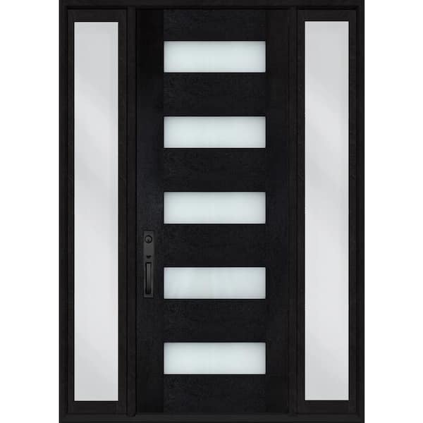 Regency 64 in. x 96 in. 5L Modern Clear Glass RHIS Onyx Fiberglass Prehung Front Door w/Dbl 12in. SL & 8011BLK Lockset