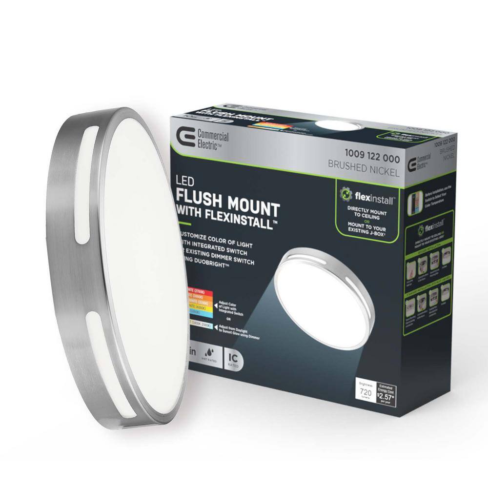 Brushed Nickel 12" Round LED Ceiling Light with DuoBright Dimming