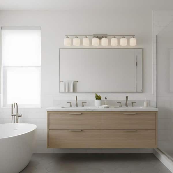 51.6 in. 8-Light Chrome Bathroom Vanity Light with White Glass Shades