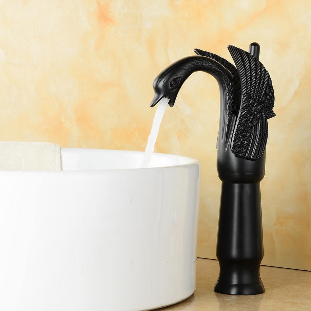 Matte Black Swan Shape Single Handle Vessel Sink Faucet