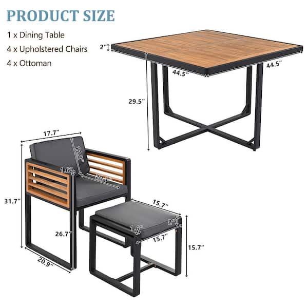 Zeus & Ruta Brown 18-Piece Wood Outdoor Dining Set with 8 Gray