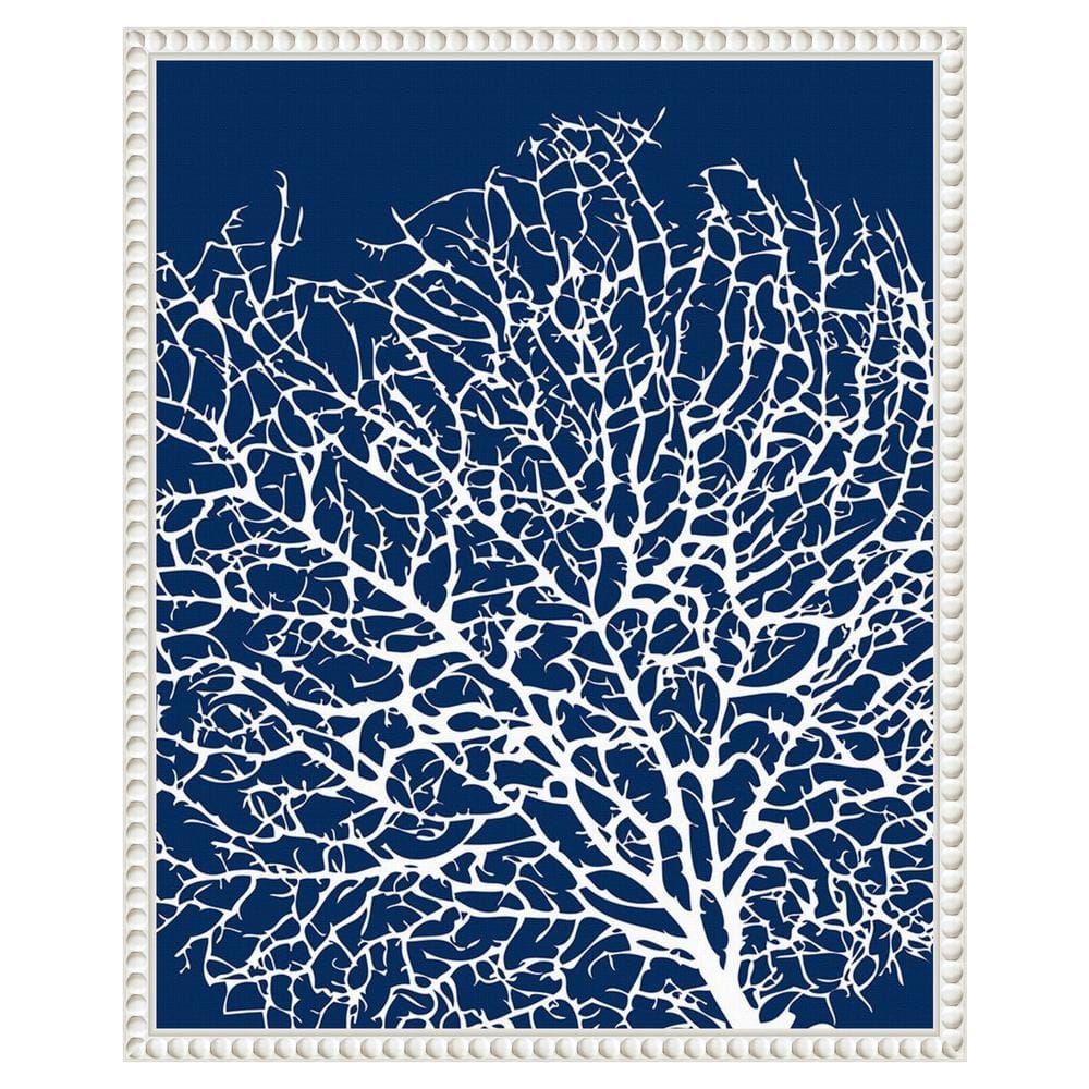 Navy Coral II Crop Coastal Canvas Art with White Frame