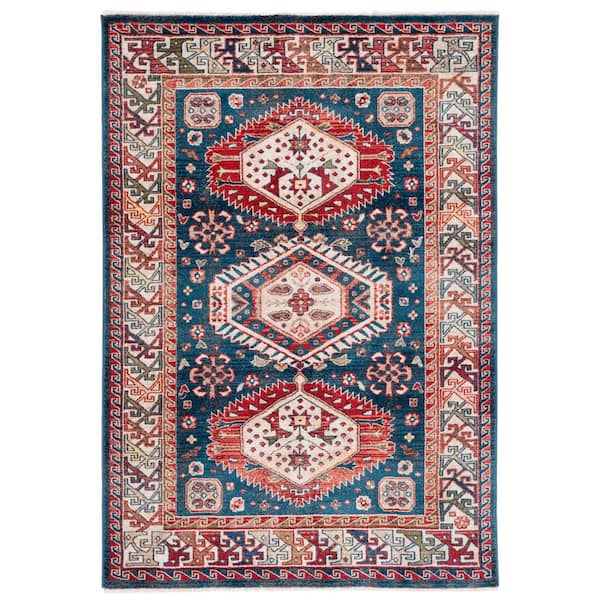 Kashan 5 ft. x 7 ft. Blue/Ivory Ornate Border Area Rug