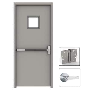 36 in. x 84 in. Gray Flush Exit with 10x10 VL Left-Hand Fireproof Steel Prehung Commercial Door with Welded Frame