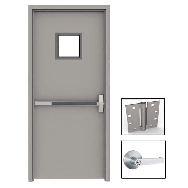 LIF Industries, Inc 36 in. x 84 in. Gray Flush Exit with 10x10 VL Left-Hand Fireproof Steel Prehung Commercial Door with Welded Frame
