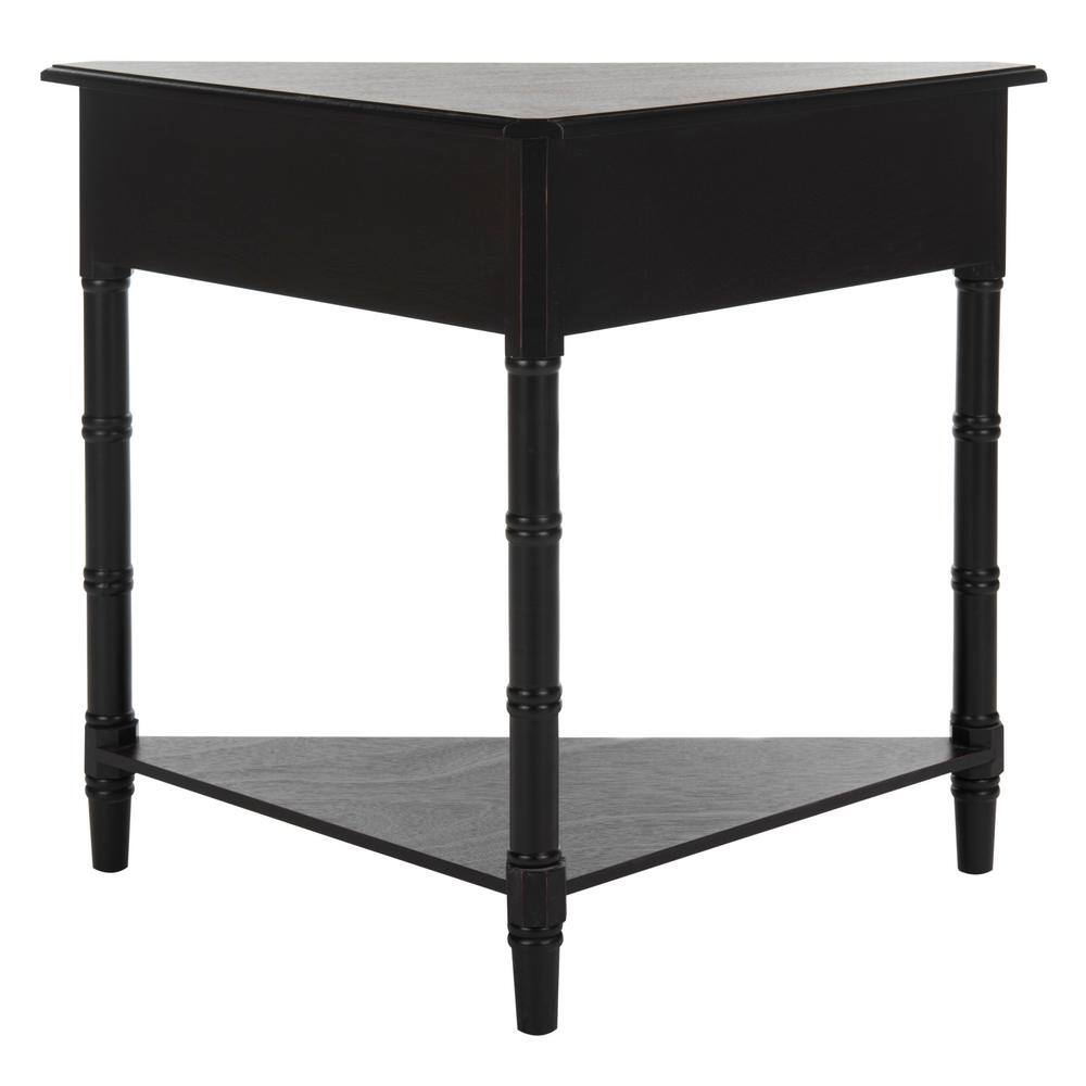 Bamboo-Inspired Triangular Pine Wood Corner Console with Drawer - Black