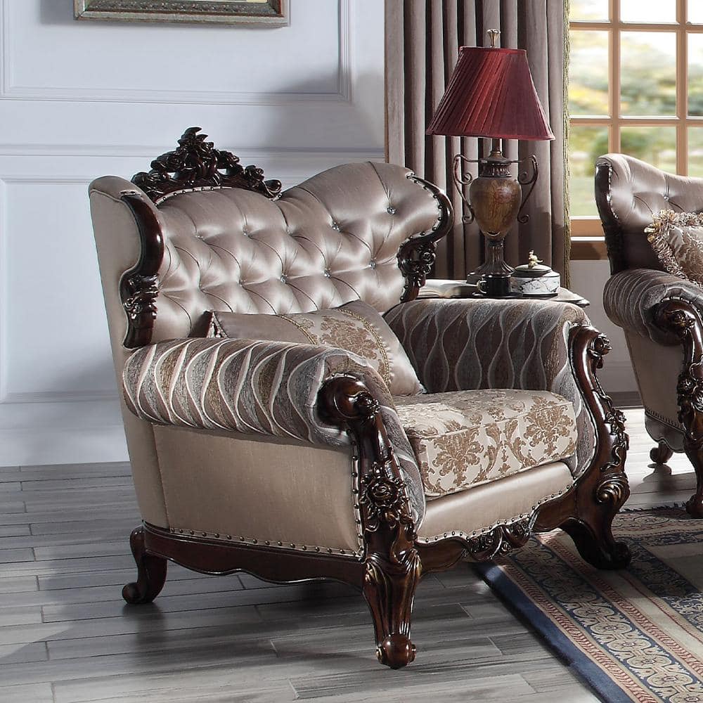 Benbek Taupe Faux Leather and Wood Accent Chair
