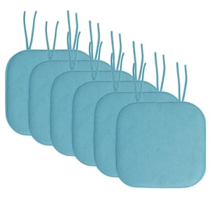 Honeycomb Memory Foam Square 16 in. x 16 in. Non-Slip Back Chair Cushion with Ties (6-Pack), Teal