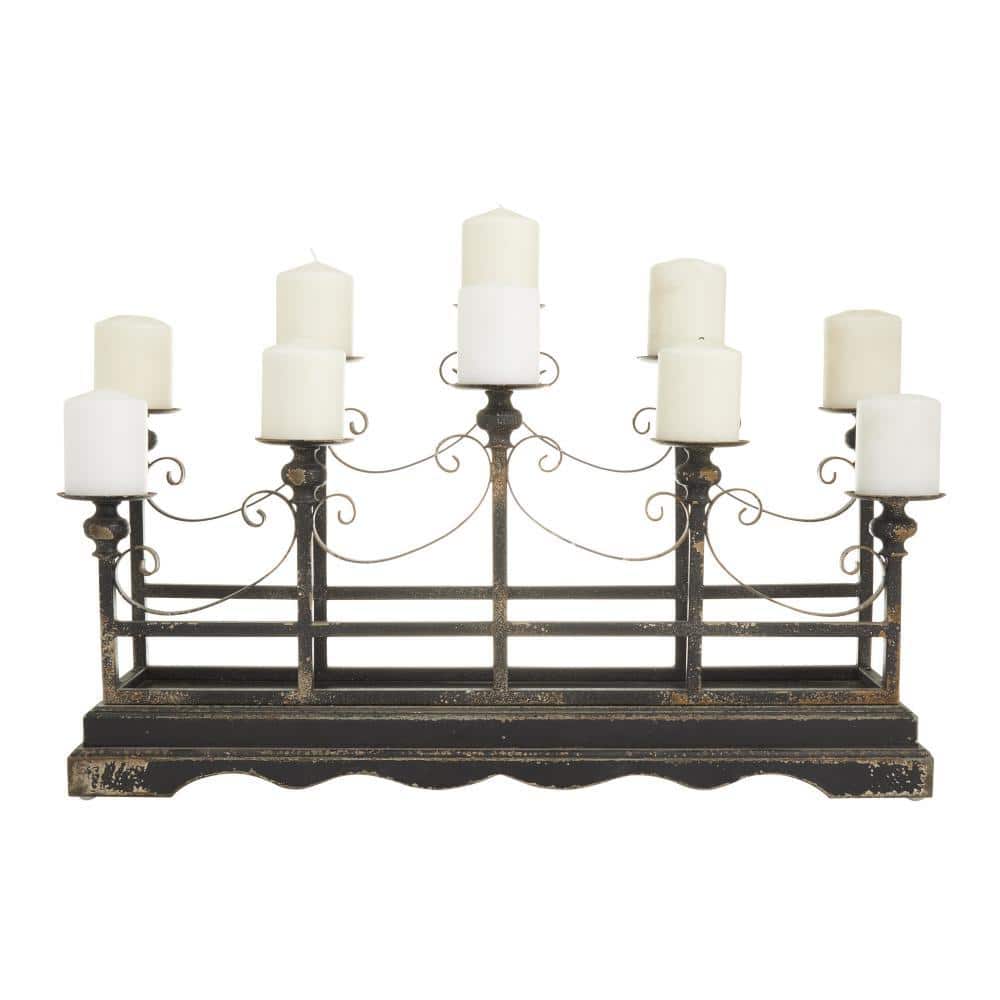 Vintage-Inspired Distressed Black Iron 8" Tabletop Candelabra
