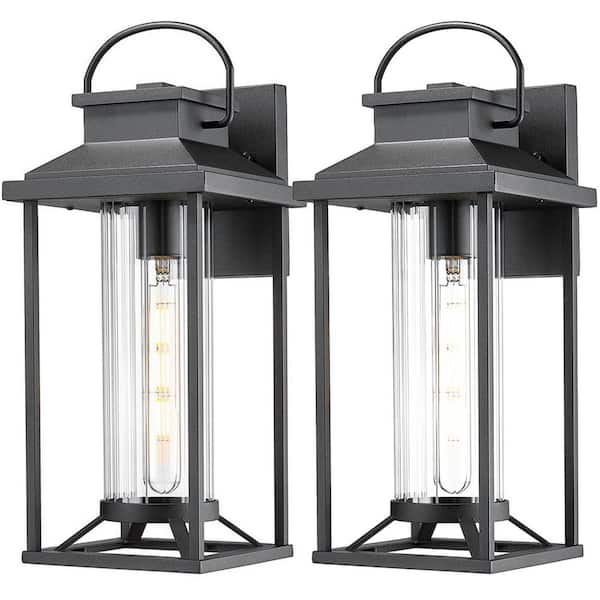 17 in. Black Outdoor Hardwired Wall Lantern Sconce Exterior Wall Light Fixture with No Bulbs Included (2-Pack)
