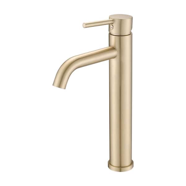 YONKI SUNSHIN INC Single Handle Single Hole Deck Mounted Tall Bathroom Faucet in Brushed Gold Stainless Steel Vanity Lavatory Sink Faucet