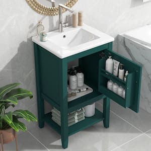 20 in. W x 15.5 in. D x 33.5 in. H Freestanding Bath Vanity in Green with 1 White Ceramic Sink Top