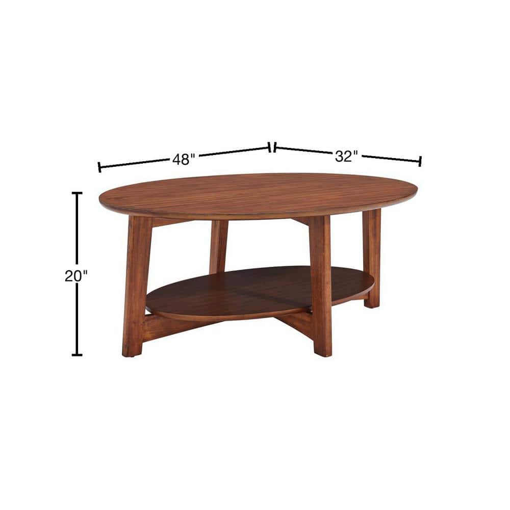 Elegant Oval Mid-Century Chestnut Wood Coffee Table with Floating Shelf