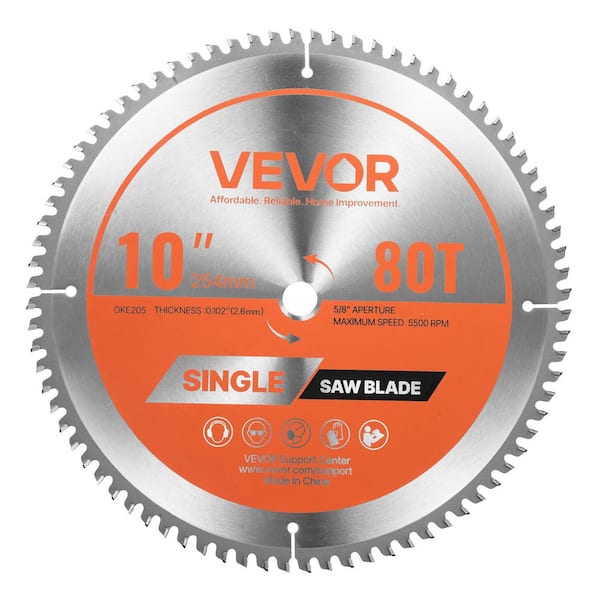 Circular Saw Blade, 10 in. Diameter, 80 Sharp Alloy Teeth, 5/8 in. Arbor, Fine Finish, Aluminum Cutting Blade