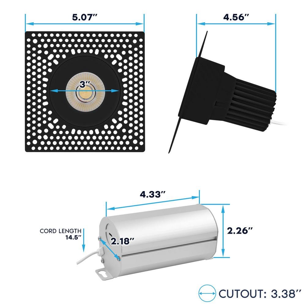 Black Aluminum 3'' Dimmable LED Recessed Lighting Kit