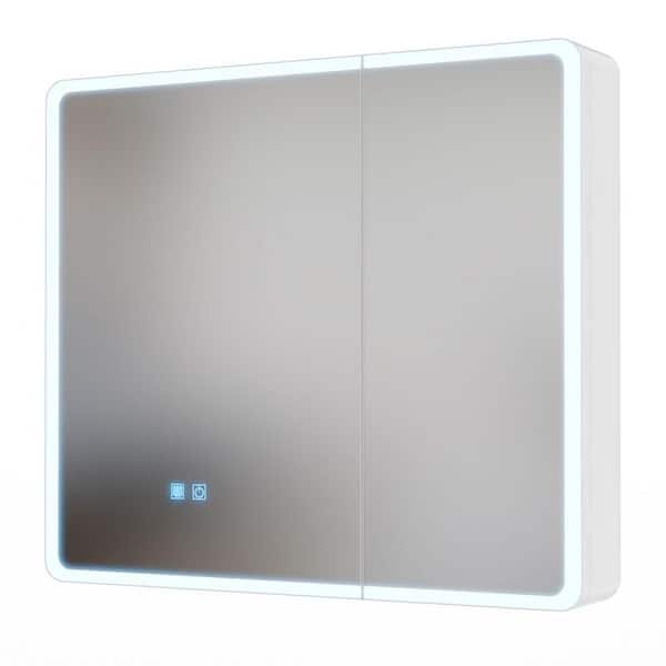 31.5 in. W x 27.56 in. H Rectangular LED White Surface Mount Medicine Cabinet with Mirror, Anti-fogging