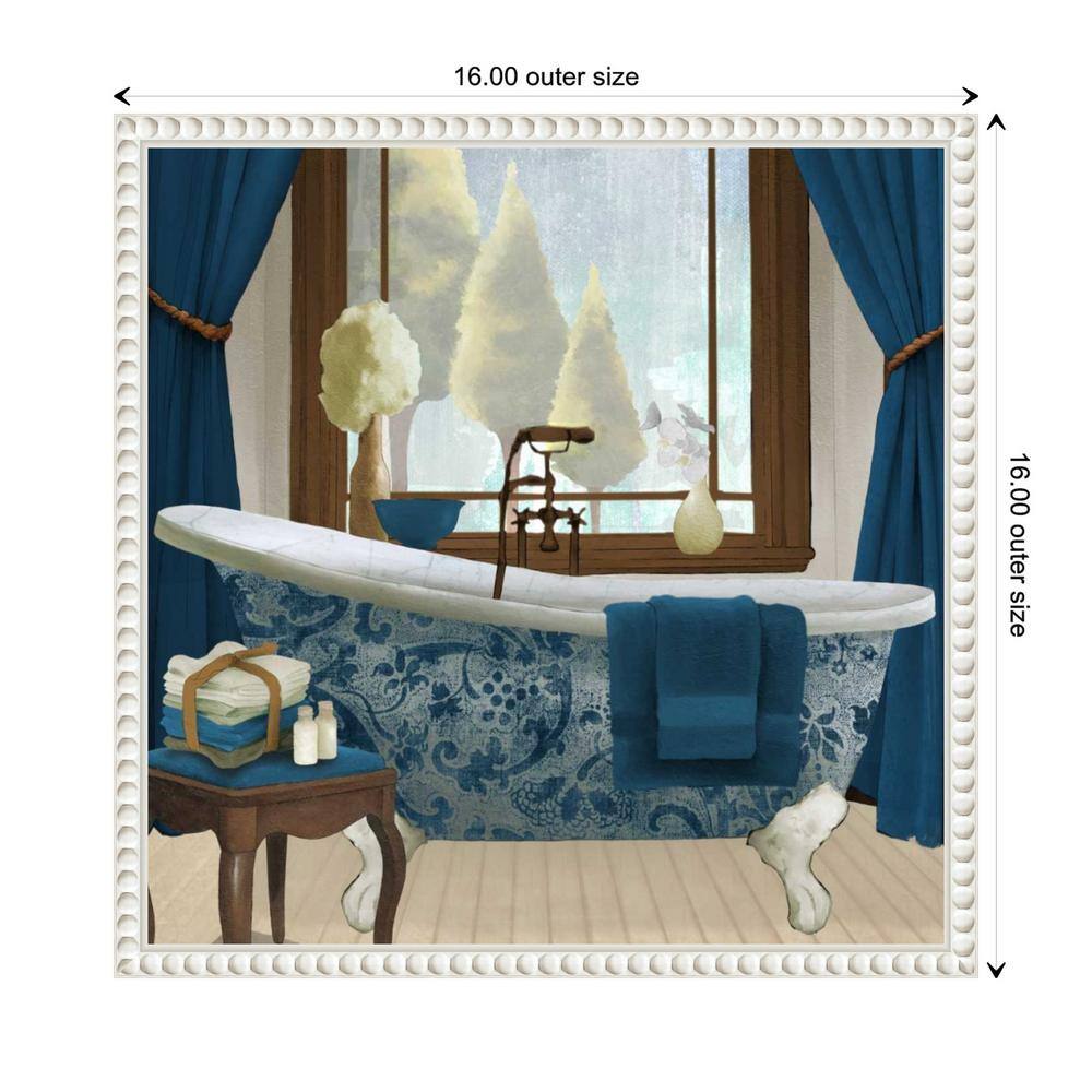 Blue and White French Provincial Canvas Bath Print with Beaded Frame